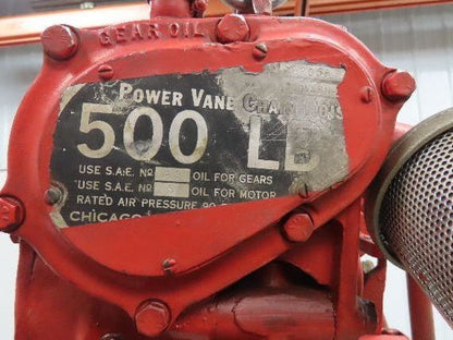 Chicago Pneumatic 1/4 Ton 500Lb Power Vane Air Chain Hoist 10' Lift w/Pendant