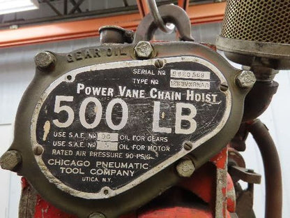 Chicago Pneumatic 1/4 Ton 500Lb Power Vane Air Chain Hoist 10' Lift w/Pendant