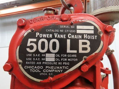 Chicago Pneumatic 1/4 Ton 500Lb Power Vane Air Chain Hoist 10' 4" Lift Pendant