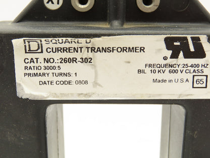 Square D 260R-302 Full Wave Current Transformer 3000:5 Ratio 600V 25-400Hz