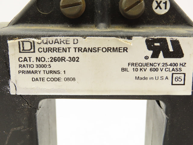 Square D 260R-302 Full Wave Current Transformer 3000:5 Ratio 600V 25-400Hz
