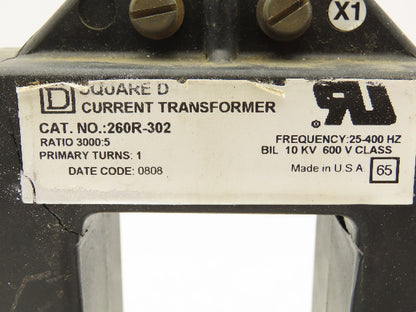 Square D 260R-302 Full Wave Current Transformer 3000:5 Ratio 600V 25-400Hz