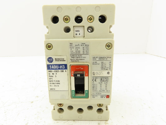 Allen Bradley 140U-H3C3-C80 Circuit Breaker 80A 3 Pole 3Ph 600V Panel Mount