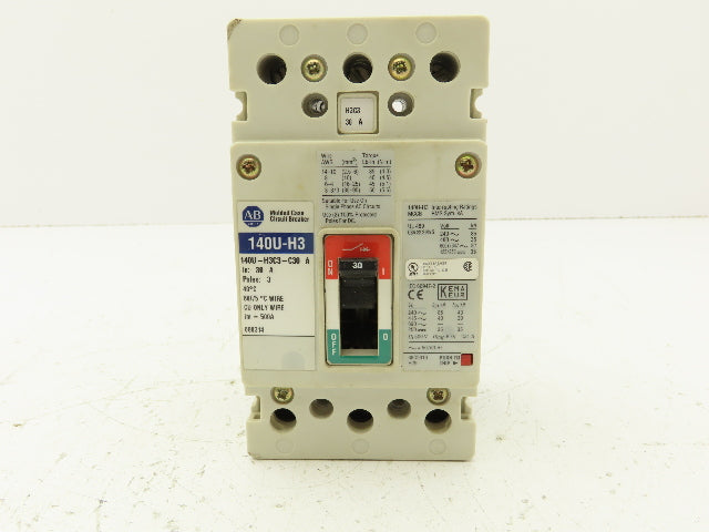 Allen Bradley 140U-H3C3-C30 Circuit Breaker 30A 3 Pole 600V Panel Mount