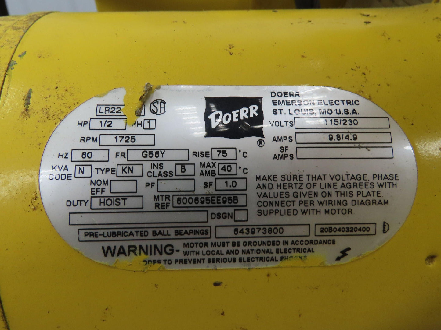 Yale KEL Electric Chain Hoist 1/2 Ton 16 FPM 9' Lift 110 Volt Manual Trolley