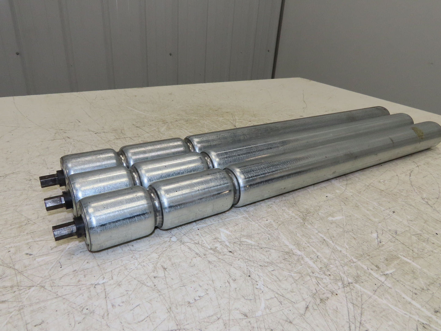 1.9" Conveyor Roller 24"BF Double Groove O-Ring Galvanized Steel  Lot of 3