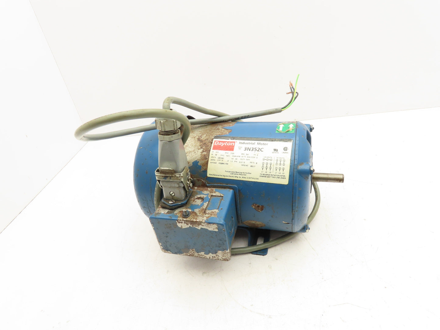 Dayton 3N352C Industrial Electric Motor 3/4Hp 1725RPM 230/460V 3Ph 48 Frame