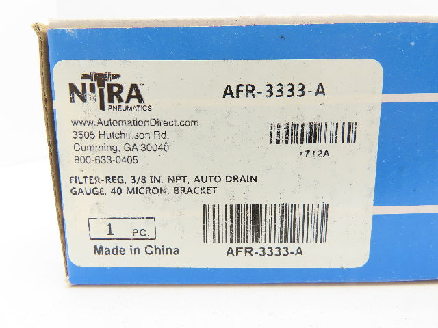 Nitra AFR-3333-A Pneumatic Filter Regulator 3/8" NPT