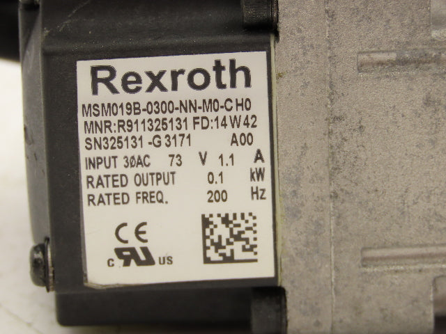Rexroth MSM019B-0300-NN-M0-C Servo Motor 3000 RPM 30VAC 0.1kW