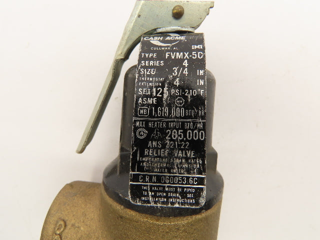 Cash Acme FVMX-5C Temperature Pressure Relief Valve 3/4" MNPT x 3/4" FNPT 125PSI