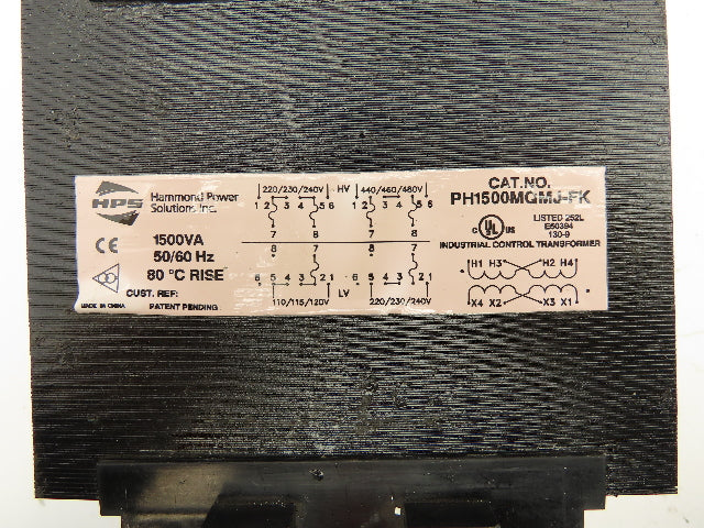 Hammond PH1500MQMJ-FK Industrial Control Transformer 1500VA 120/240V 240/480V