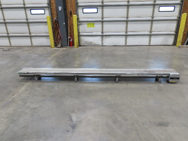 Misumi CVSF-200 Low Profile 8" Belt Conveyor 11' 6"L 230V 3PH End Drive 175fpm