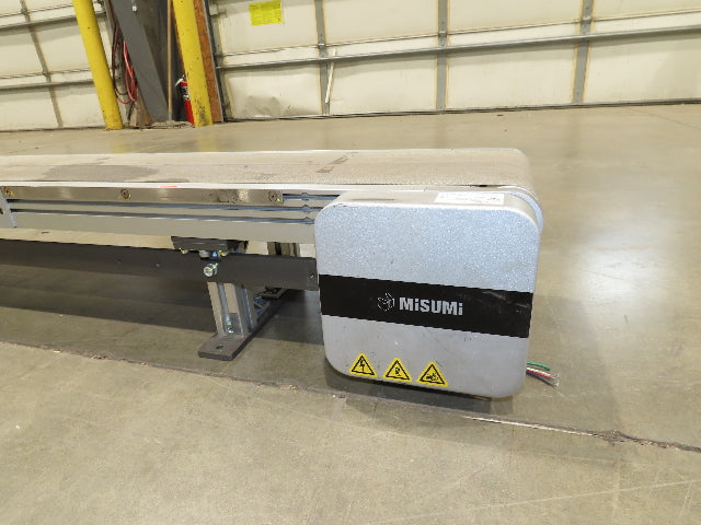 Misumi CVSF-200 Low Profile 8" Belt Conveyor 11' 6"L 230V 3PH End Drive 175fpm