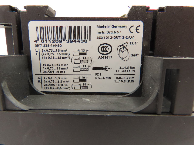 Siemens 3RT1 535-1AK60  3-Pole Contactor 600V 3PH 120V Coil