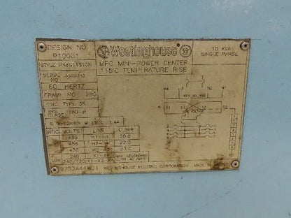 Westinghouse P10001 MPC Mini Power Center 10kva Transformer 480V In 120/240V Out