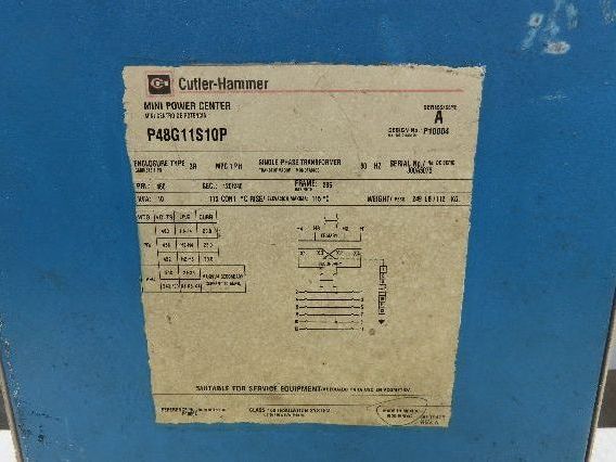 Cutler Hammer P48G11S10P Eaton 10 Kva Electric Transformer Pri 480V Sec 120/240V