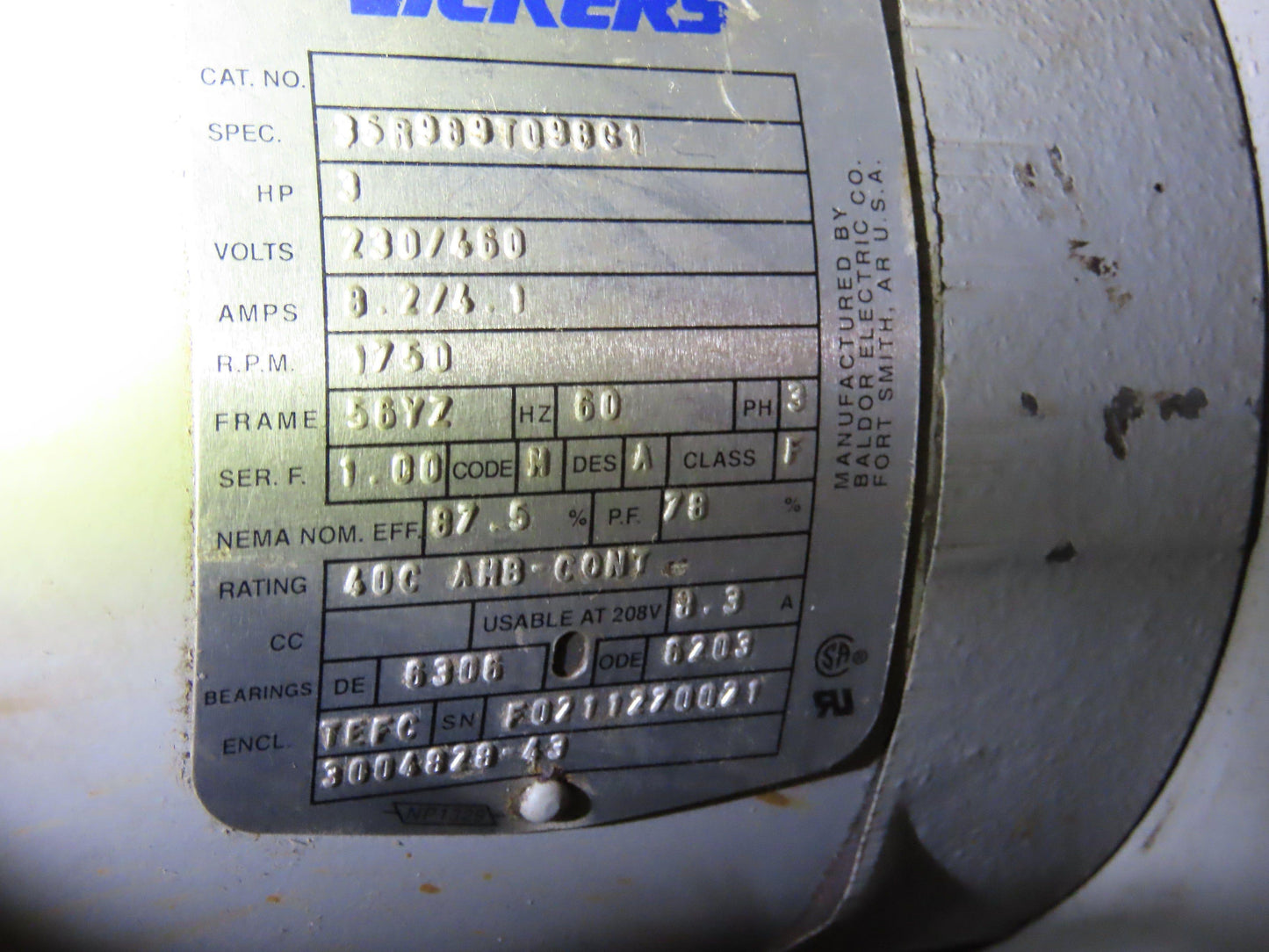 Vickers PSSP System-Pak II Hydraulic Power Unit 12gal 5gpm Pump 1000psi 3Hp 460V