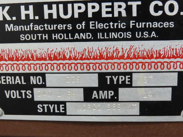 K H Huppert 669 Norco Heat Treating Furnace 11x5x5" ID Pneumatic Door