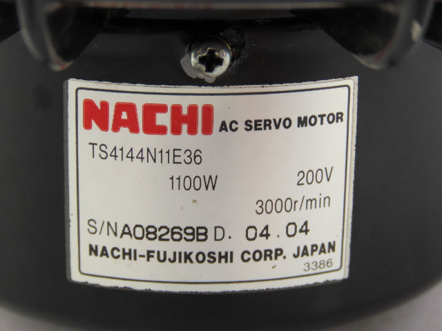 Nachi-Fujikoshi TS4144N11E36 AC Servo Motor 3000 RPM 200V 1100W 5/8" Shaft