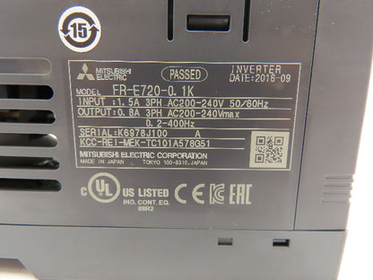 Mitsubishi Electric FR-E720-0.1K Freqrol E700 VFD Drive 1/8HP 3PH 240V