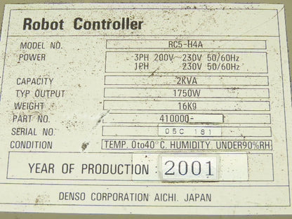 Denso RC5-H4A Robot Controller CPU 2kva 230V 3ph 410000
