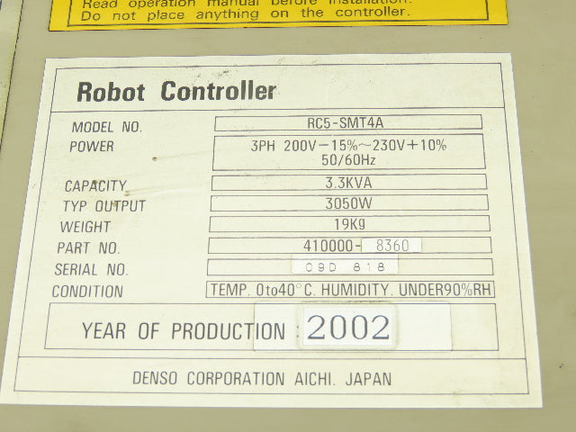 Denso RC5-SMT4A Robot Controller 230V 3.3KVA 410000-8360