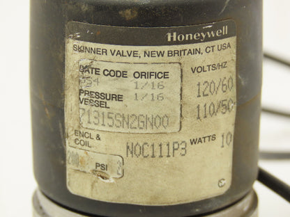 Honeywell Skinner 71315SN2GN00 Solenoid Valve 3 Way 1/4" NPT NC 120V 200PSI