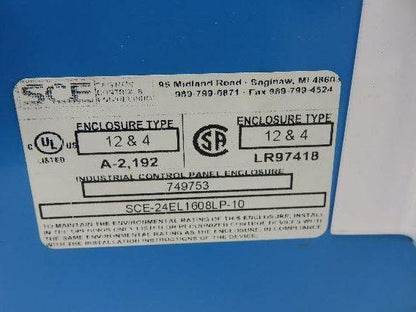 Saginaw SCE-24EL1608LP-10 Electrical Enclosure Control Panel 24x16x8" Blue