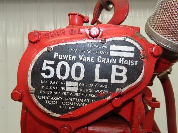 Chicago Pneumatic 1/4 Ton 500Lb Power Vane Air Chain Hoist 10' 2" Lift Pendant