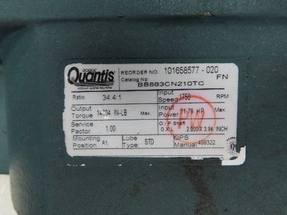 Baldor CM4103T Gearmotor 7.5Hp 34:1 Quantis Reducer 50rpm LH 213TC 230/460V 3PH