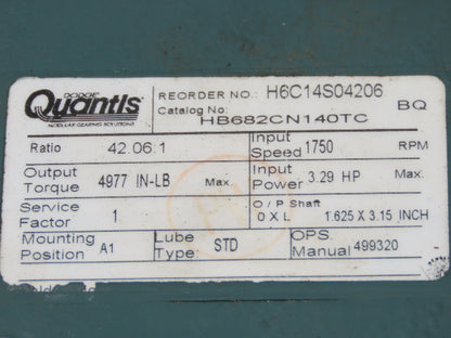 Baldor VEBM3558T-D Inline Gearmotor w/Brake 2Hp 460V 145TC Quantis 42:1 Reducer