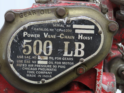 Chicago Pneumatic 1/4 Ton 500Lb Power Vane Air Chain Hoist 14' 8" Lift Pendant