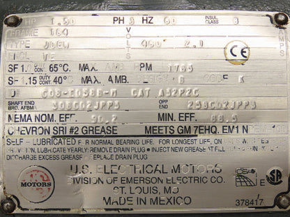 US Motors A32P2C AC Motor 1.5Hp 1765rpm 460V 3PH 184U Frame Automotive Duty
