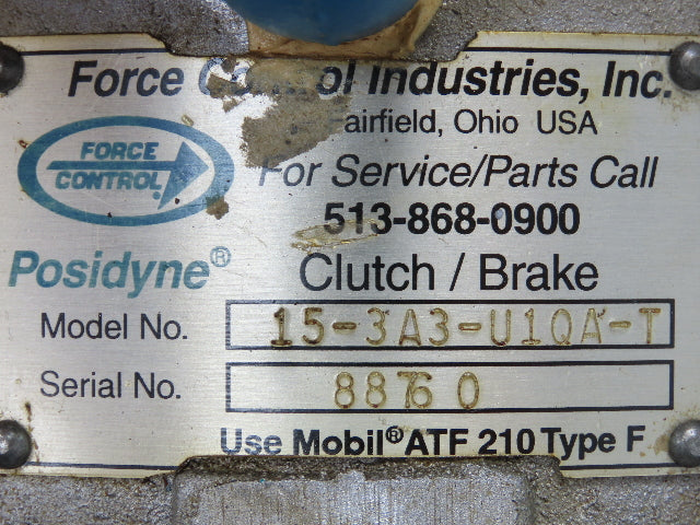 Force Control Posidyne 15-3A3-U1QA-T Pneumatic Clutch Motor Brake 143/145TC