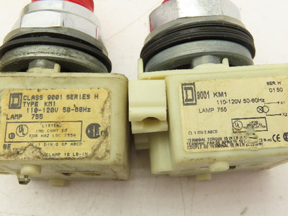Square D KM1 LAMP 755 Red Pilot Indicator Light 30mm Lot of 6