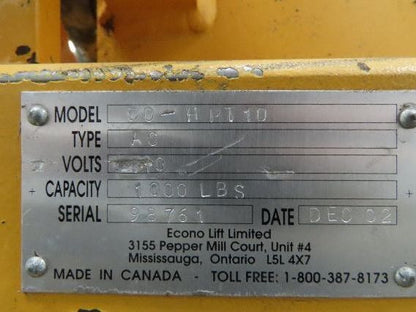 Econo Lift DO-HPT10 Drive On High Point Tilter Tote Tipper 1000lb 120V  90°