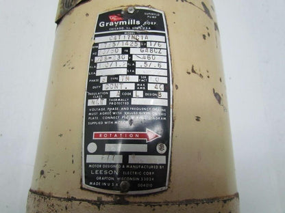 Leeson Graymills C4T17NC1A 1/6HP 208-230/460V 3PH G46CZ Electric Motor 1725RPM
