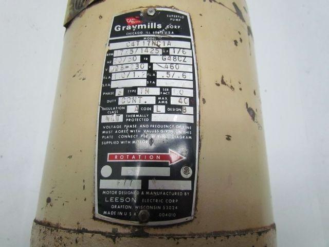 Leeson Graymills C4T17NC1A 1/6HP 208-230/460V 3PH G46CZ Electric Motor 1725RPM