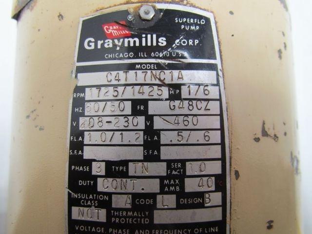 Leeson Graymills C4T17NC1A 1/6HP 208-230/460V 3PH G46CZ Electric Motor 1725RPM