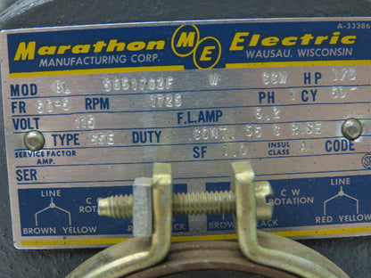 Marathon Electric M28084 AC Motor 1/3Hp 1725rpm 115V 1PH Single Phase 56-5 Frame