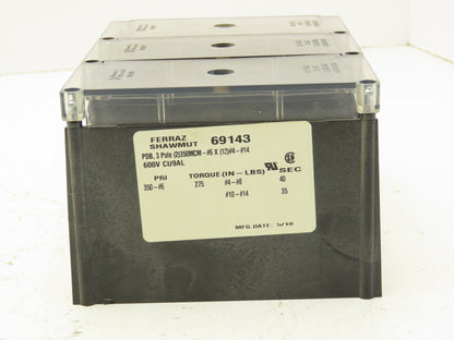 Ferraz Shawmut 69143 Power Distribution Block 3 Pole 600V