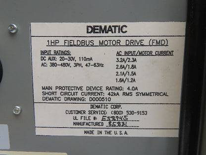 Dematic Manual Motor Circuit Breaker Contactor Disconnect Box 480V 140M-C2E-B40