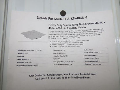 Vestil CA-KP-4848-4 Heavy Duty King Pin Carousel 48x48" 4000lb 1/4" Steel Plate