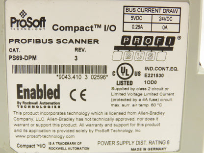 ProSoft PS69-DPM Profibus Compact I/O Scanner Module