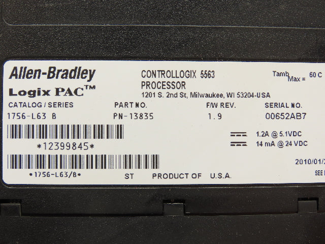 Allen Bradley 1756-L63 Logix PAC PLC Processor Controller Module