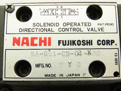 Nachi SA-G01-C5-D2-X20 Directional Control 4/3 Solenoid Valve 24VDC