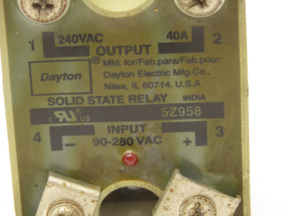 Dayton 5Z958 Solid State Relay 40A 240VAC  90-280VAC Coil Voltage Lot of 7