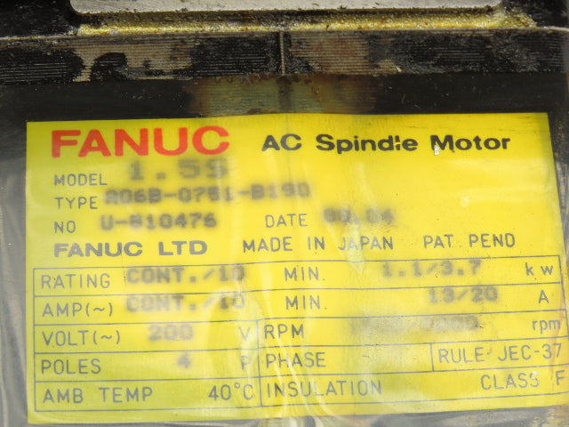 Fanuc A06B-0751-B190 AC Servo Spindle Motor 200V 3PH 1600-8000 RPM