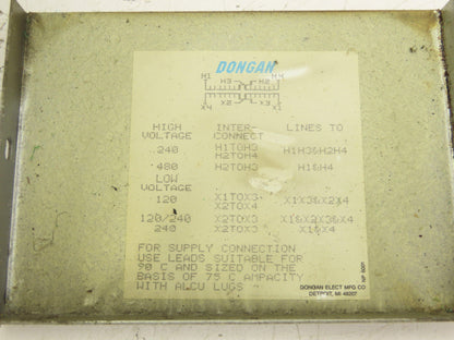 Dongan 80-1045 Single Phase Transformer 2KVA HV 240x480V LV 120/240V 1PH Type 3R