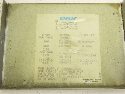 Dongan 80-1045 Single Phase Transformer 2KVA HV 240x480V LV 120/240V 1PH Type 3R